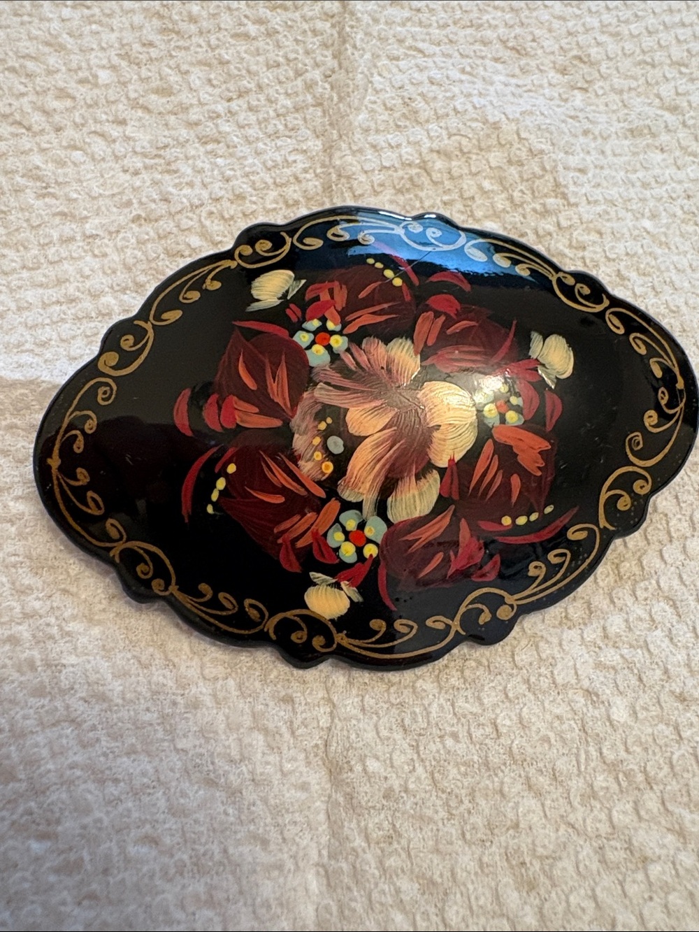 Hand-Painted Black Floral Women's Brooch